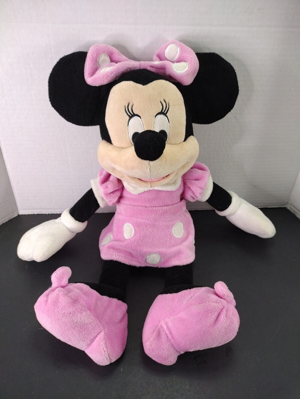 Disney Minnie Mouse Plush Doll Stuffed Animal 16” Pink Polka Dot Dress Soft Toy